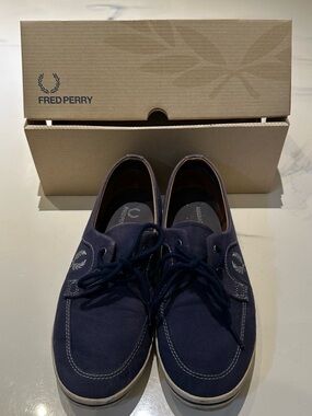 Fred Perry Navy Canvas Lace-Up Loafers